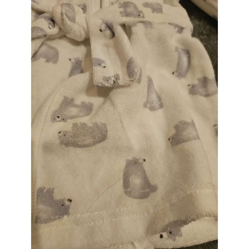 Carter's Baby Bathrobe White Bear Print Size 0-9M- Great‎ Cond.